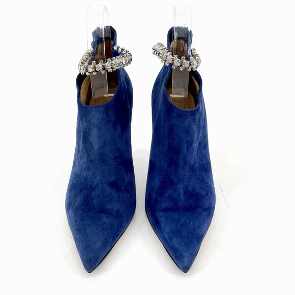 Jimmy Choo Blaize 100 Navy Blue Suede Ankle Bootie Crystal Strap size IT 37 - Picture 7 of 13